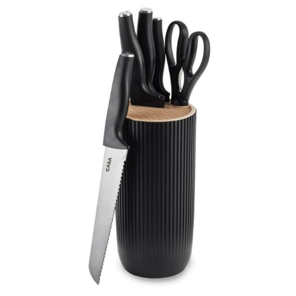 סט סכיני מטבח עם מעמד בצבע שחור, מתנה לפסח